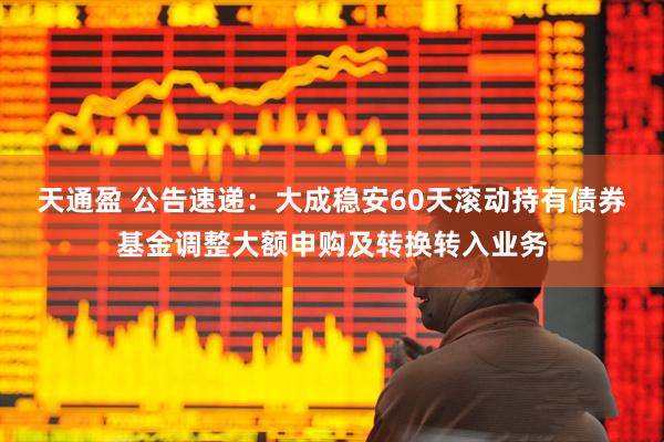 天通盈 公告速递：大成稳安60天滚动持有债券基金调整大额申购及转换转入业务